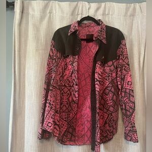 Women's Pink Patterned Button-Up Shirt